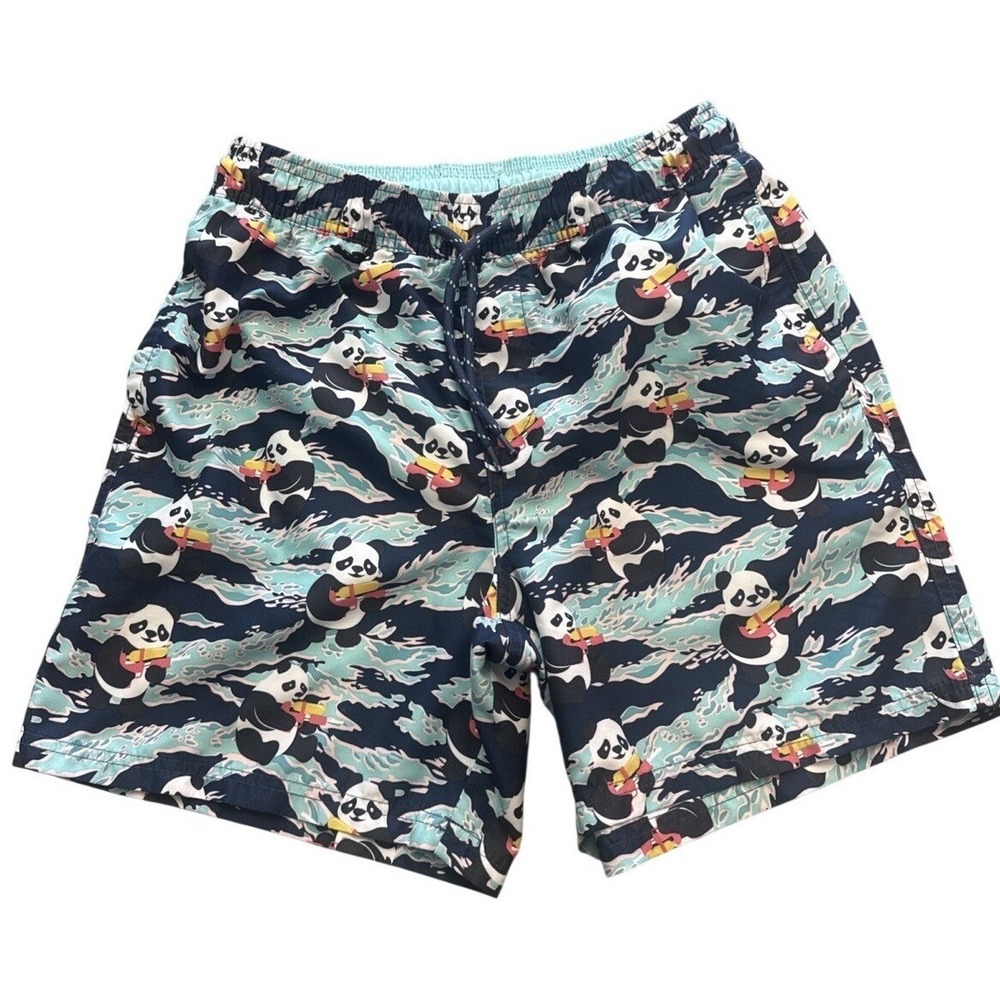 No Boundaries Elastic Waist Blue Panda Swim Trunks Men's Size S (28-30)